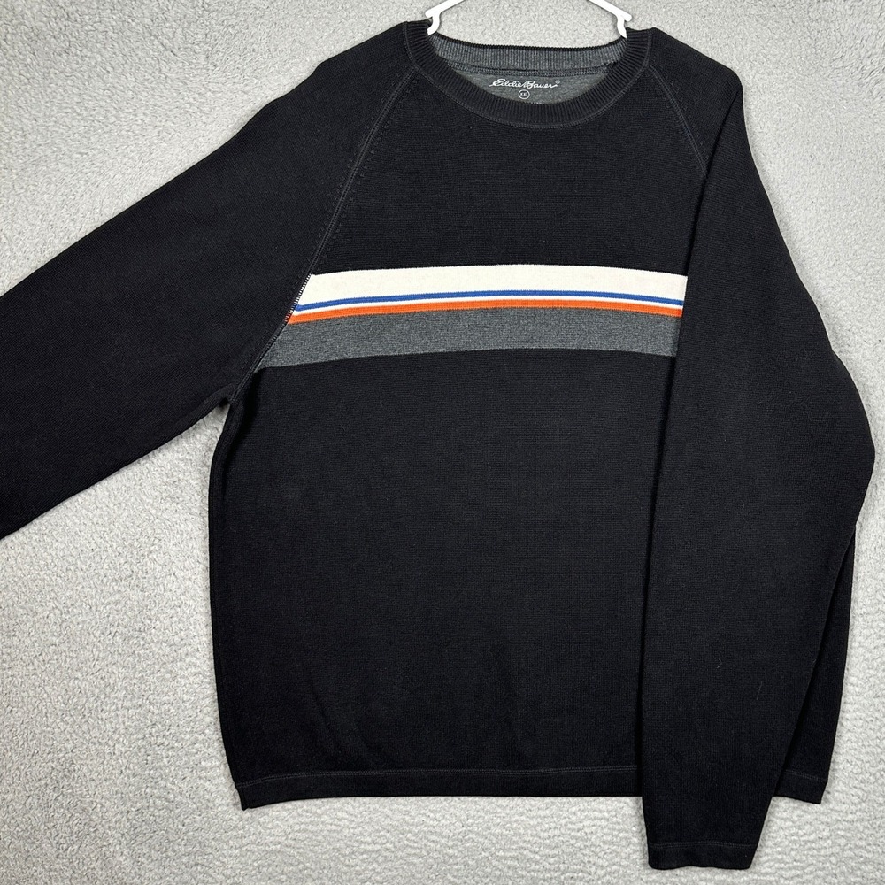 Eddie Bauer Sweater Mens 2XL Crew Neck Black Multi Stripe Pullover Long Sleeve